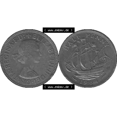 Alte Münze Großbritannien Umlaufmünze Half Penny, 1/2 Pence 1954-1970, Half Penny, Halber Pence 1964-01, Elisabeth II. - Schriftzug ELIZABETH II DEI GRATIA... Sammlung