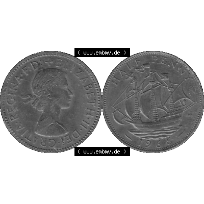 Alte Münze Großbritannien Umlaufmünze Half Penny, 1/2 Pence 1954-1970, Half Penny, Halber Pence 1966-01, Elisabeth II. - Schriftzug ELIZABETH II DEI GRATIA... Sammlung