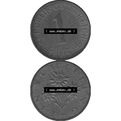 Alte Münzen Österreich 1 / Ein Schilling in Graustufen 1959-2001, 1 Schilling 1989-01 Graustufen. Vorderseite und Rückseite in Graustufen der 1 / Ein Schilling-Münze... Sammlung