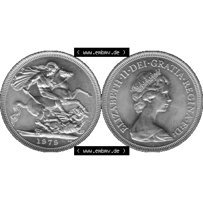 Alte Goldmünze Großbritannien Bilder in s/w bzw. Graustufen 1974-1984, 1 Sovereign 1979-01 Graustufen. Vorderseite und Rückseite der britischen Sovereign-Goldmünze... Sammlung