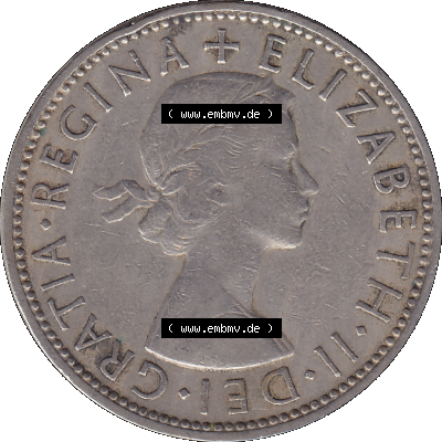 Alte Münze Großbritannien, Bild in Farbe bzw. Color PNG-Grafik, Umlaufmünze aus dem Zeitraum 1954-1970, 2 Schilling-Florin, Two Shillings, 1961-02 ELIZABETH... Sammlung