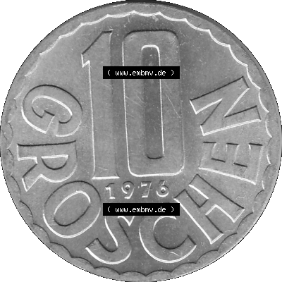 Alte Münze 10 / Zehn Groschen Österreich in s/w Schwarzweiß bzw. Graustufen Farbgebung von Scanner transparenten PNG 1951-2001, 10 Groschen 1976-01 Graustufen.... Sammlung