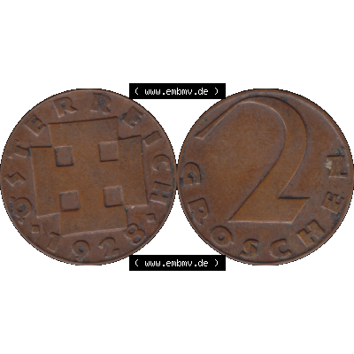 Alte Münze aus Österreich als PNG-Grafik 1925-1938, 2 Groschen 1928-01. Vorderseite und Rückseite der 2 Groschen Münze horizontal auf einen digitalen Bild der alten österreichischen... Sammlung