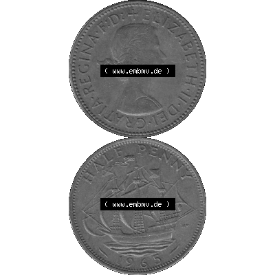 Alte Münze Großbritannien Umlaufmünze Half Penny, 1/2 Pence 1954-1970, Half Penny, Halber Pence 1965-01, Elisabeth II. - Schriftzug ELIZABETH II DEI GRATIA... Sammlung