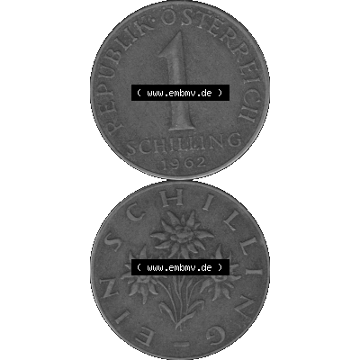 Alte Münzen Österreich 1 / Ein Schilling in Graustufen 1959-2001, 1 Schilling 1962-01 Graustufen. Vorderseite und Rückseite in Graustufen der 1 / Ein Schilling-Münze... Sammlung