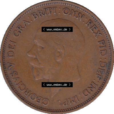 Alte Münze Großbritannien Umlaufmünze One Penny, 1 Pence 1928-1936, 1 One Penny, 1936-01, George V. BM GEORGIVS V DEI GRABRITTOMNREX FIDDEFINDIMP.... Sammlung