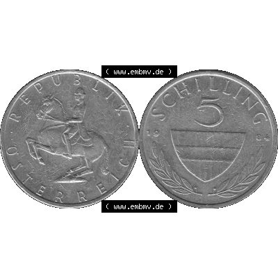Alte Münze 5 / Fünf Schilling Österreich in s/w Schwarzweiß bzw. Graustufen Farbgebung von Scanner transparenten PNG 1968-2001, 5 Schilling 1984-02, Reiter... Sammlung