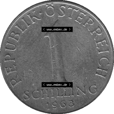 Alte Münzen Österreich 1 / Ein Schilling 1959-2001, 1 Schilling 1963-01, Edelweiß Graustufen. Vorderseite in Graustufen der 1 / Ein-Schilling-Münze aus der... Sammlung