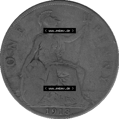 Alte Münze Großbritannien Umlaufmünze One Penny, 1 Pence 1911-1926, 1 One Penny, 1913-01, George V, B.M. GEORGIVS V DEI GRABRITTOMNREX FIDDEFINDIMP... Sammlung