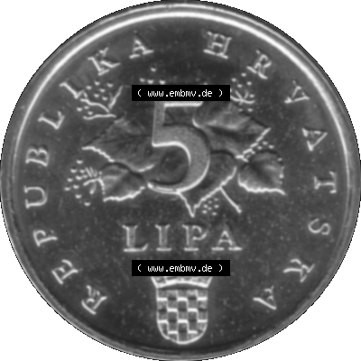 Alte Münze Kroatien Umlaufmünze 1994-2021, 5 Lipa 2000-01 Graustufen Graustufen. Vorderseite in Graustufen der Münze aus Kroatien auf einen digitalen PNG-Bild der alten Umlaufmünze... Sammlung
