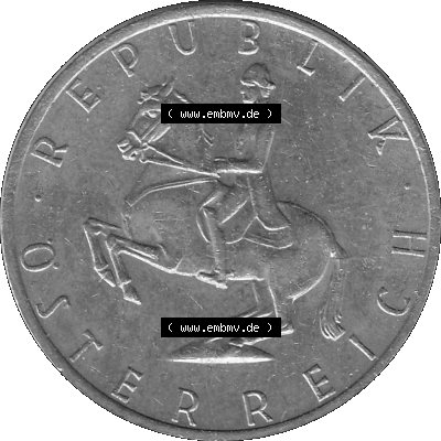 Alte Münze 5 / Fünf Schilling Österreich in s/w Schwarzweiß bzw. Graustufen Farbgebung von Scanner transparenten PNG 1968-2001, 5 Schilling 1984-01, Reiter... Sammlung