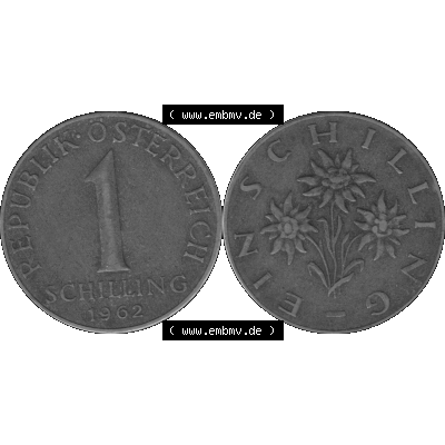 Alte Münzen Österreich 1 / Ein Schilling in Graustufen 1959-2001, 1 Schilling 1962-01 Graustufen. Vorderseite und Rückseite der Österreich Zweite Republik 1 / Ein... Sammlung