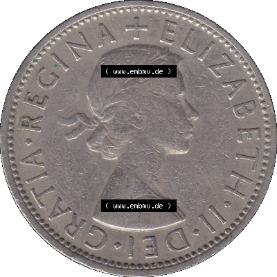 Alte Münze Großbritannien, Bild in Farbe bzw. Color PNG-Grafik, Umlaufmünze aus dem Zeitraum 1954-1970, 2 Schilling-Florin, Two Shillings, 1960-01 ELIZABETH... Sammlung
