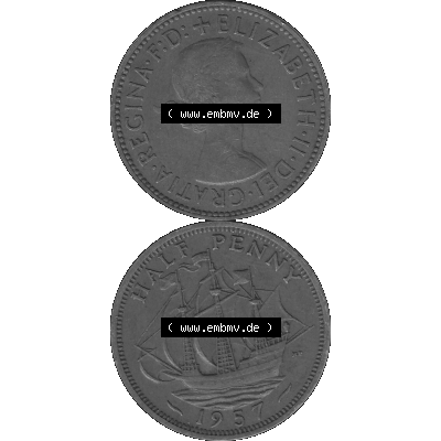 Alte Münze Großbritannien Umlaufmünze Half Penny, 1/2 Pence 1954-1970, Half Penny, Halber Pence 1957-01, Elisabeth II. - Schriftzug ELIZABETH II DEI GRATIA... Sammlung