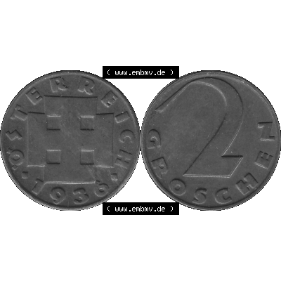 Alte Münze 2 / Zwei Groschen Österreich in s/w Schwarzweiß bzw. Graustufen Farbgebung von Scanner transparenten PNG 1925-1938, 2 Zwei Groschen, Krückenkreuz... Sammlung