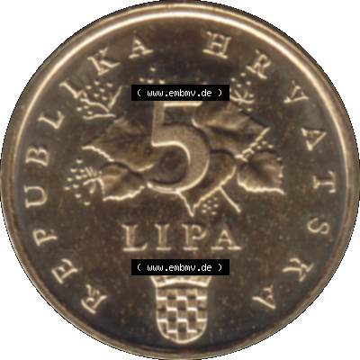 Alte Münze Kroatien Umlaufmünze 1994-2021, 5 Lipa 2000-01. Vorderseite der alten kroatische Münze aus dem Zeitraum 1993-2022. Umlaufmünze aus Kroatien, zum... Sammlung