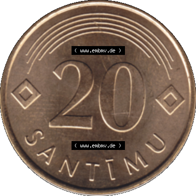 Alte Münze Lettland Umlaufmünze 1992-2009, 20 Santimu 2007-01, VS.: Staatswappen von Latvijas Republika, RS.: Wert-Zahl. Rückseite der... Sammlung