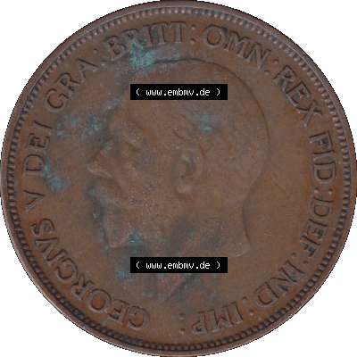 Alte Münze Großbritannien Umlaufmünze One Penny, 1 Pence 1928-1936, 1 One Penny, 1935-01, George V. BM GEORGIVS V DEI GRABRITTOMNREX FIDDEFINDIMP.... Sammlung