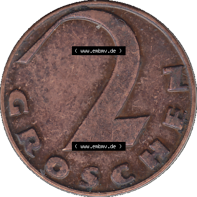 Alte Münze 2 / Zwei Groschen Österreich in original Farbgebung von Scanner transparenten PNG 1925-1938, 2 Zwei Groschen, Krückenkreuz 1928-01. Rückseite der alten... Sammlung