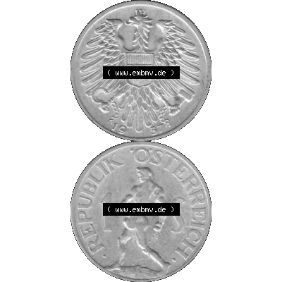Alte Münzen Österreich 1 / Ein Schilling in Graustufen 1946-1957, 1 Schilling 1957-01 Graustufen. Vorderseite und Rückseite in Graustufen der 1 / Ein Schilling-Münze... Sammlung