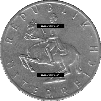 Alte Münze 5 / Fünf Schilling Österreich in s/w Schwarzweiß bzw. Graustufen Farbgebung von Scanner transparenten PNG 1968-2001, 5 Schilling 1982-01, Reiter... Sammlung