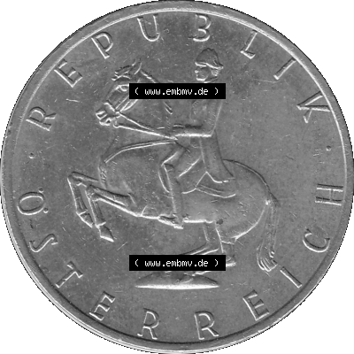 Alte Münze 5 / Fünf Schilling Österreich in s/w Schwarzweiß bzw. Graustufen Farbgebung von Scanner transparenten PNG 1968-2001, 5 Schilling 1987-01, Reiter... Sammlung