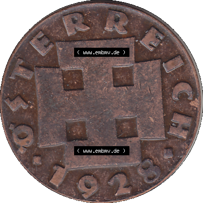 Alte Münze 2 / Zwei Groschen Österreich in original Farbgebung von Scanner transparenten PNG 1925-1938, 2 Zwei Groschen, Krückenkreuz 1928-01. Vorderseite der alten... Sammlung