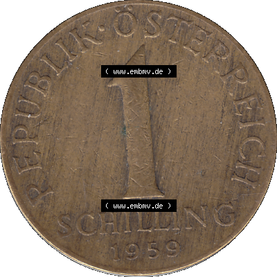 Alte Münzen Österreich 1 / Ein Schilling 1959-2001, 1 Schilling 1959-01, Ein Shilling Edelweiß. Vorderseite der alten österreichischen 1 / Ein Schilling... Sammlung