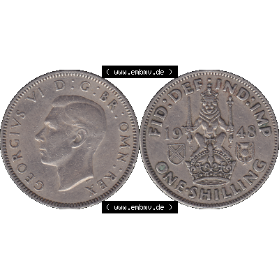 Alte Münze Großbritannien, Bild in Farbe bzw. Color PNG-Grafik 1947-1948, 1 One Schilling - One Shilling, 1948-02 Sitzender gekrönter Löwe auf Krone.... Sammlung
