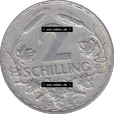 Alte Münze aus Österreich als PNG-Grafik 1946-1952, 2 Schilling 1947-01. Rückseite der alten 2 Schilling Umlaufmünze aus Österreich, Münze wurde vor dem... Sammlung