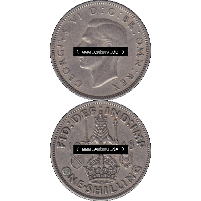 Alte Münze Großbritannien, Bild in Farbe bzw. Color PNG-Grafik 1947-1948, 1 One Schilling - One Shilling, 1948-02 Sitzender gekrönter Löwe auf Krone.... Sammlung