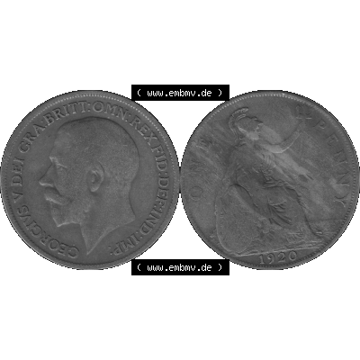 Alte Münze Großbritannien Umlaufmünze One Penny, 1 Pence 1911-1926, 1 One Penny, 1920-01, George V, B.M. GEORGIVS V DEI GRABRITTOMNREX FIDDEFINDIMP... Sammlung