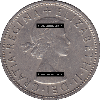 Alte Münze Großbritannien, Bild in Farbe bzw. Color PNG-Grafik, Umlaufmünze aus dem Zeitraum 1954-1970, 2 Schilling-Florin, Two Shillings, 1965-01 ELIZABETH... Sammlung