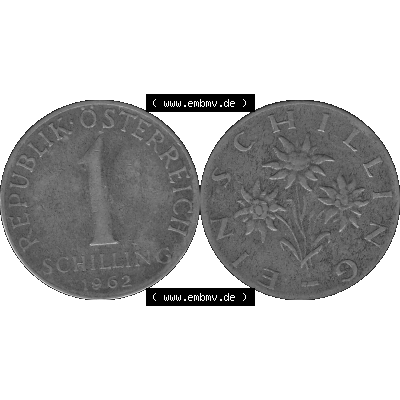 Alte Münzen Österreich 1 / Ein Schilling 1959-2001, 1 Schilling 1962-01, Edelweiß Graustufen. Vorderseite und Rückseite der Österreich Zweite Republik Ein... Sammlung