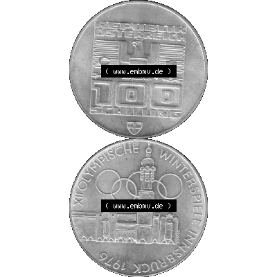 Alte Münze 100 / Einhundert Schilling Österreich in s/w Schwarzweiß bzw. Graustufen Farbgebung von Scanner transparenten PNG 1976-1976, 100 Hundert Schilling,... Sammlung
