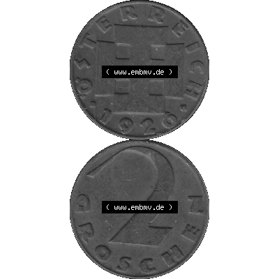 Alte Münze 2 / Zwei Groschen Österreich in s/w Schwarzweiß bzw. Graustufen Farbgebung von Scanner transparenten PNG 1925-1938, 2 Zwei Groschen, Krückenkreuz... Sammlung