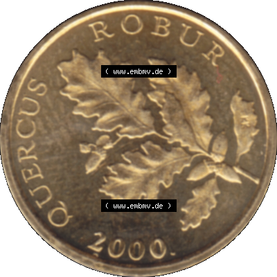 Alte Münze Kroatien Umlaufmünze 1994-2021, 5 Lipa 2000-01. Rückseite der alten kroatischen Münze aus dem Zeitraum 1993-2022, Umlaufmünze aus Kroatien,... Sammlung