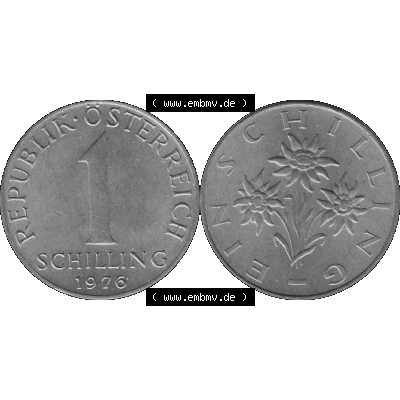 Alte Münzen Österreich 1 / Ein Schilling in Graustufen 1959-2001, 1 Schilling 1976-01, Ein Shilling Edelweiß Graustufen. Vorderseite und Rückseite der Österreich... Sammlung