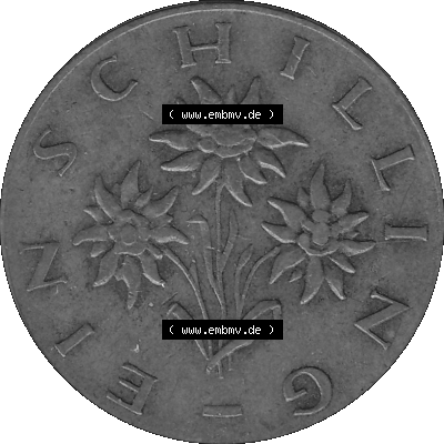 Alte Münzen Österreich 1 / Ein Schilling 1959-2001, 1 Schilling 1965-01, Edelweiß Graustufen. Rückseite mit Motiv der Gedenkmünze in Graustufen der 1 /... Sammlung