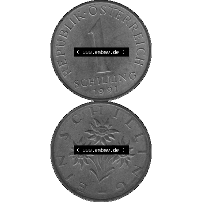 Alte Münzen Österreich 1 / Ein Schilling in Graustufen 1959-2001, 1 Schilling 1991-01 Graustufen. Vorderseite und Rückseite in Graustufen der 1 / Ein Schilling-Münze... Sammlung