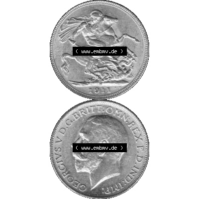 Alte Goldmünze Großbritannien Bilder in s/w bzw. Graustufen 1911-1927, 1 Pfund Sovereign 1911-01 Graustufen. Vorderseite und Rückseite in Graustufen der britischen... Sammlung