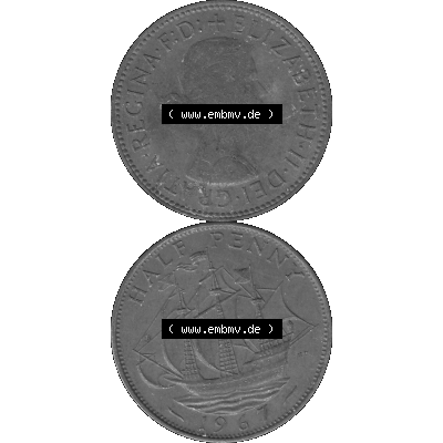 Alte Münze Großbritannien Umlaufmünze Half Penny, 1/2 Pence 1954-1970, Half Penny, Halber Pence 1967-01, Elisabeth II. - Schriftzug ELIZABETH II DEI GRATIA... Sammlung