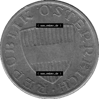 Alte Münze 50 / Fünfzig Groschen Österreich in s/w Schwarzweiß bzw. Graustufen Farbgebung von Scanner transparenten PNG 1959-2001, 50 Groschen 1967-01, Bindenschild... Sammlung