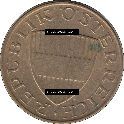 Alte Münze 50 / Fünfzig Groschen Österreich in original Farbgebung von Scanner transparenten PNG 1959-2001, 50 Groschen 1977-01, Bindenschild. Vorderseite der alten... Sammlung