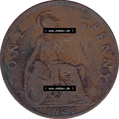 Alte Münze Großbritannien Umlaufmünze One Penny, 1 Pence 1928-1936, 1 One Penny, 1936-02 , George V. BM GEORGIVS V DEI GRABRITTOMNREX FIDDEFINDIMP.... Sammlung