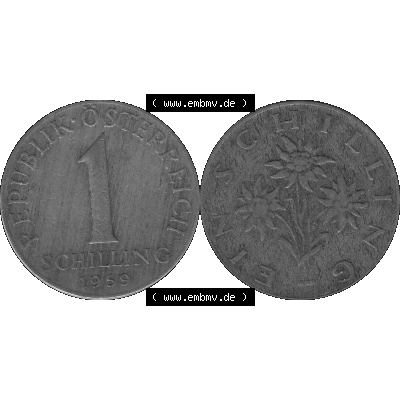 Alte Münzen Österreich 1 / Ein Schilling in Graustufen 1959-2001, 1 Schilling 1959-01, Ein Shilling Edelweiß Graustufen. Vorderseite und Rückseite der Österreich... Sammlung