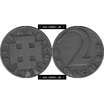 Alte Münze 2 / Zwei Groschen Österreich in s/w Schwarzweiß bzw. Graustufen Farbgebung von Scanner transparenten PNG 1925-1938, 2 Zwei Groschen, Krückenkreuz... Sammlung