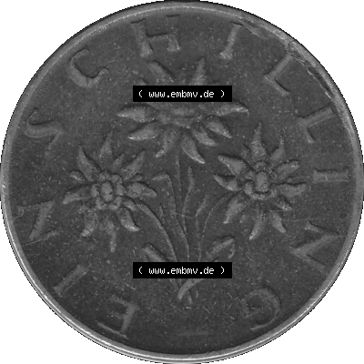 Alte Münzen Österreich 1 / Ein Schilling in Graustufen 1959-2001, 1 Schilling 1971-01, Ein Shilling Edelweiß Graustufen. Rückseite mit Motiv der Kursmünze... Sammlung