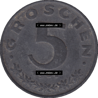 Alte Münzen Österreich 5 / Fünf Groschen in Farbe/Color 1948-1994, 5 Groschen 1951-01. Rückseite der alten 5 / Fünf Groschen Münze aus dem Zeitraum... Sammlung