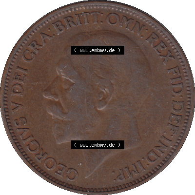Alte Münze Großbritannien Umlaufmünze One Penny, 1 Pence 1927-1927, 1 One Penny, 1927-01, George V, BM GEORGIVS V DEI GRABRITTOMNREX FIDDEFINDIMP. Vorderseite... Sammlung